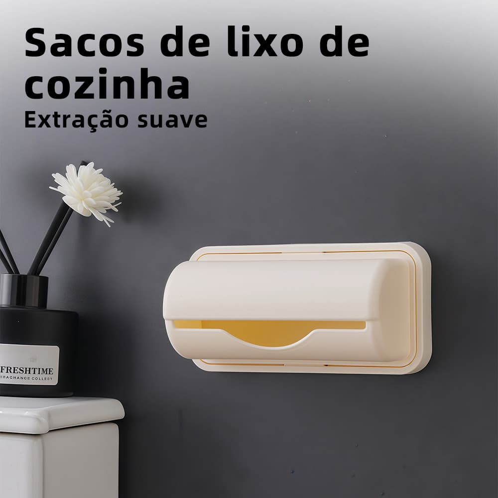 Porta Sacola Puxa Saco de Parede Organizador Multiuso para Organização Prática em Cozinha e Banheiro com Dispenser