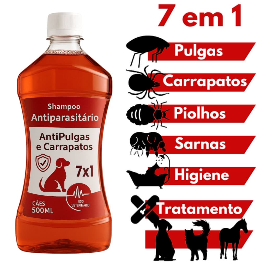 Shampoo para Cachorro Anti Pulgas Carrapatos - 7 em 1 Pet Cães 500ml