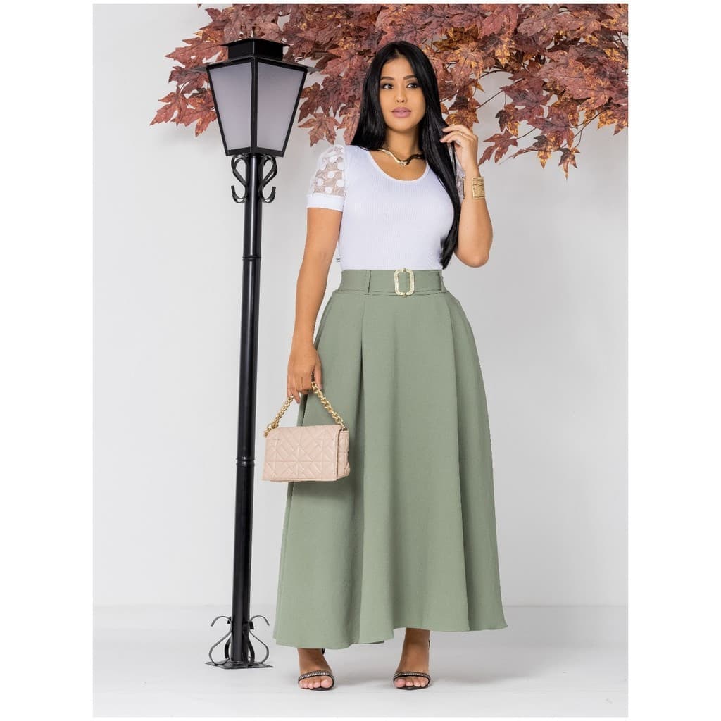 Saia Longa Feminina Elegante Sensorial com Bolsos