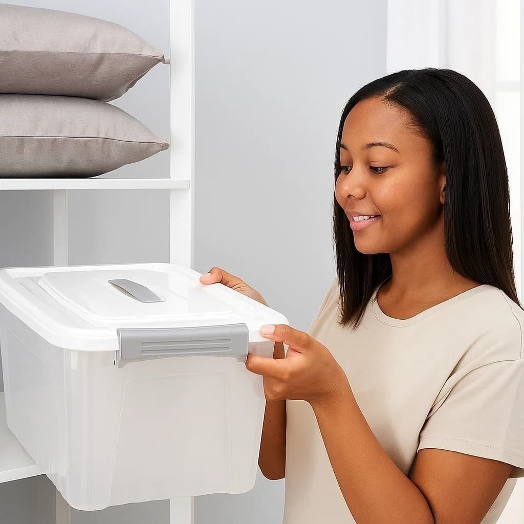 Organizador Plástico 20L Cesto Tampa Roupas Brinquedos Banheiro Cozinha