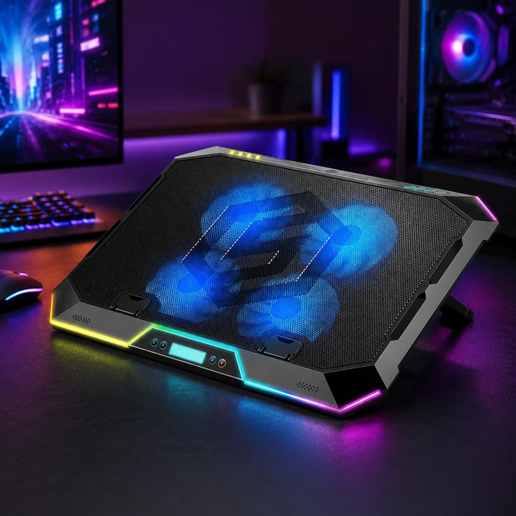 Suporte Cooler para Notebook Gamer RGB 4 Ventoinhas Ajuste Ergonômico DELTA-B3142