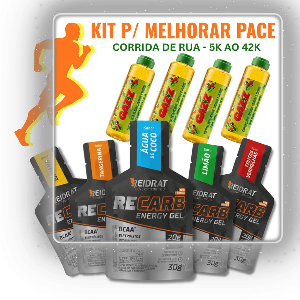 Kit Suplemento Baixar Pace Correr mais Rápido: Pré Treino Corrida + Melhor Gel Carboidrato Corrida Intra treino Sub3