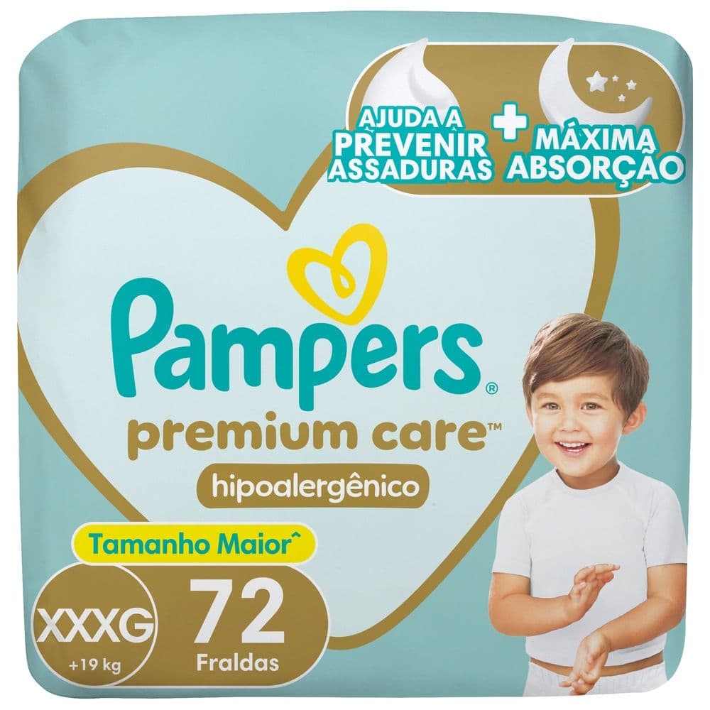 Fralda Pampers Premium Care Tamanho XXXG  72 Unidades Descartáveis