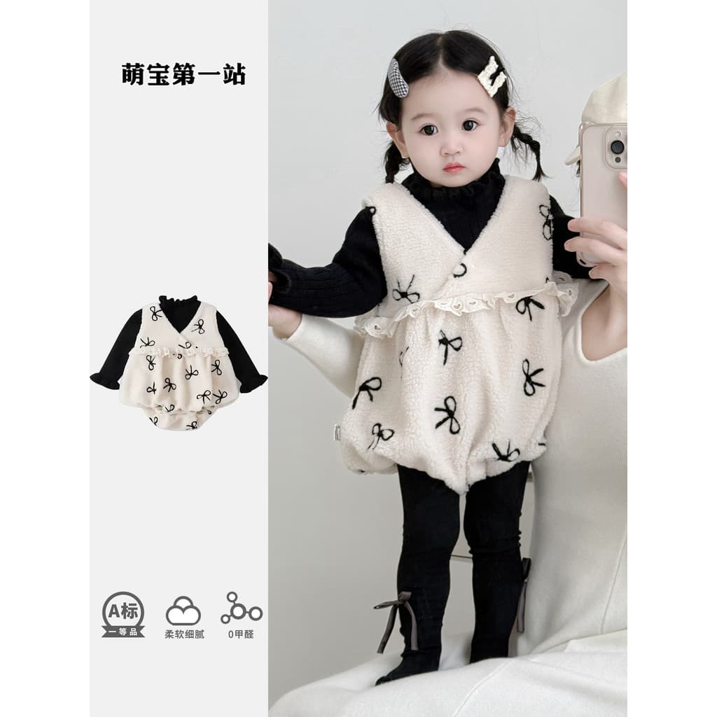 2025 novo estilo bebê menina outono inverno terno roupas de bebê um ano de idade menina mais veludo Split terno de duas 