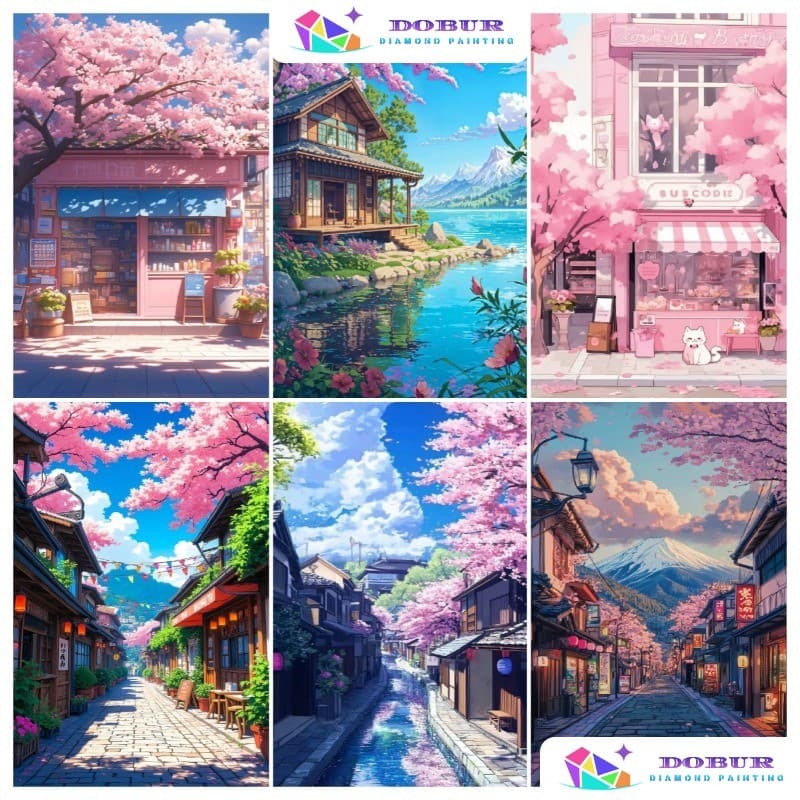 DOBUR | Conjunto De Pintura Diamante Arte Japonesa/Cenário Ao Ar Livre 5D DIY Redondo/Quadrado Broca Completa Lona Com N