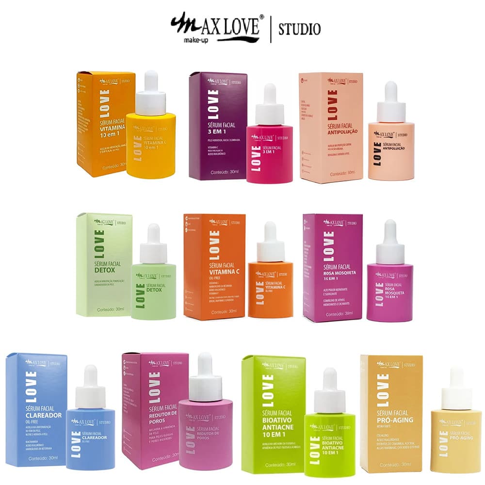 Kit 2 Séruns Faciais Max Love 10 em 1 | Antiacne Clareador Vitamina C Detox
