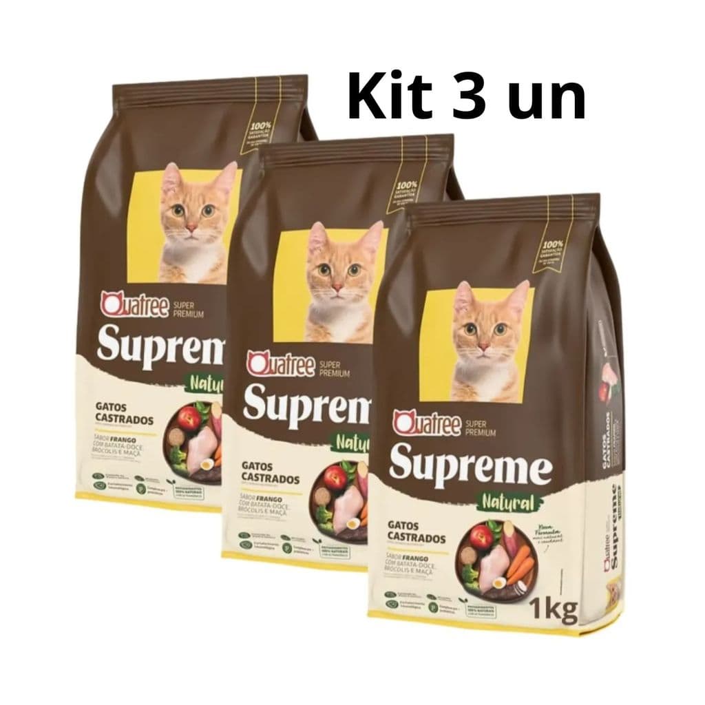 Kit Quatree Supreme  Gatos Castrados Frango 1kg 3 Pacotes