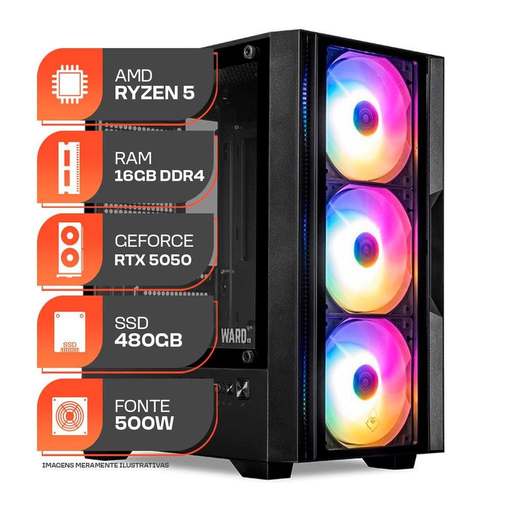 PC Gamer Spectrum, AMD Ryzen 5 5500, RTX 5050 8GB, 16GB DDR4, SSD 480GB, 500W 80 Plus