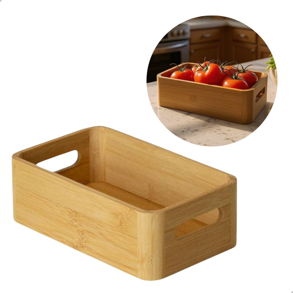 Caixa Organizador de Bambu c/ Alça 24X13X7,6CM Multiuso Casa Cozinha Quarto Decoração Organizador