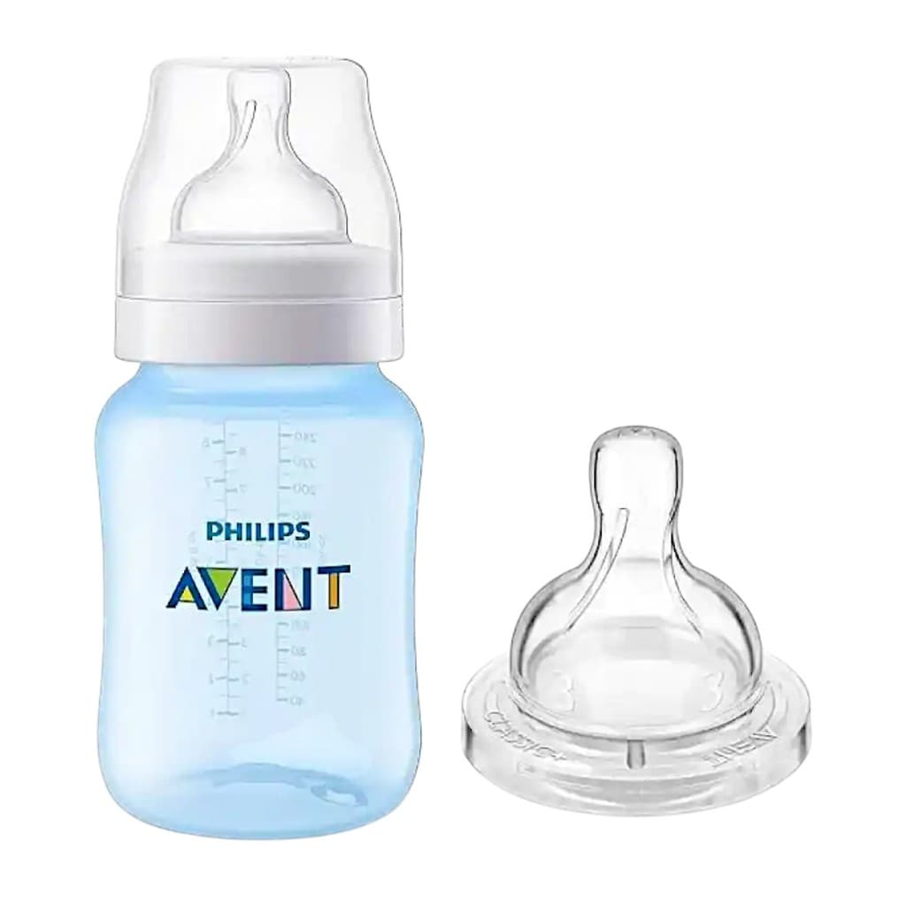 Mamadeira Azul 260ml Anti-Colic Avent Classic + Bico Extra Nº 3 para Bebê Menino Baby Boy Criança