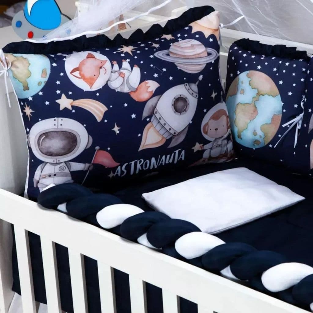 Kit Berço Astronauta 13 Peças Completo Enxoval Bebê Menino