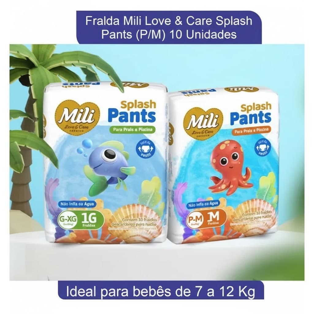 Fralda Splash Pants Para Praia e Piscina P/M 10 Fraldas - Mili Love e Care