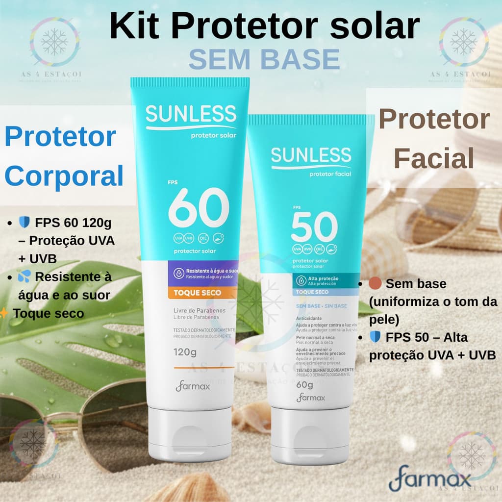 Kit Protetor Solar Fps 60 120g + Protetor Solar Facial Sem Base