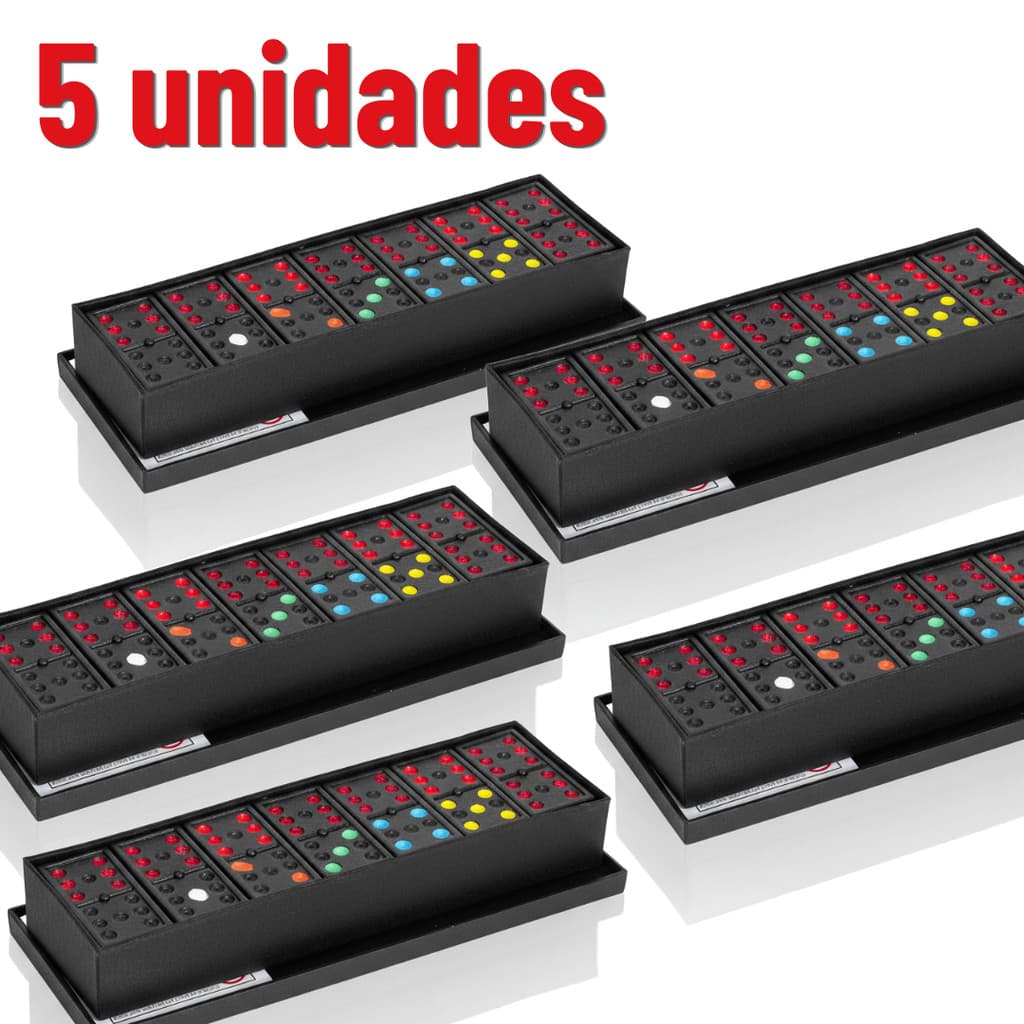 Kit 5 Jogo Dominó Plástico C/ Estojo 28 Peças jogo para Familia Tabuleiro Prenda Festa Junina Natal