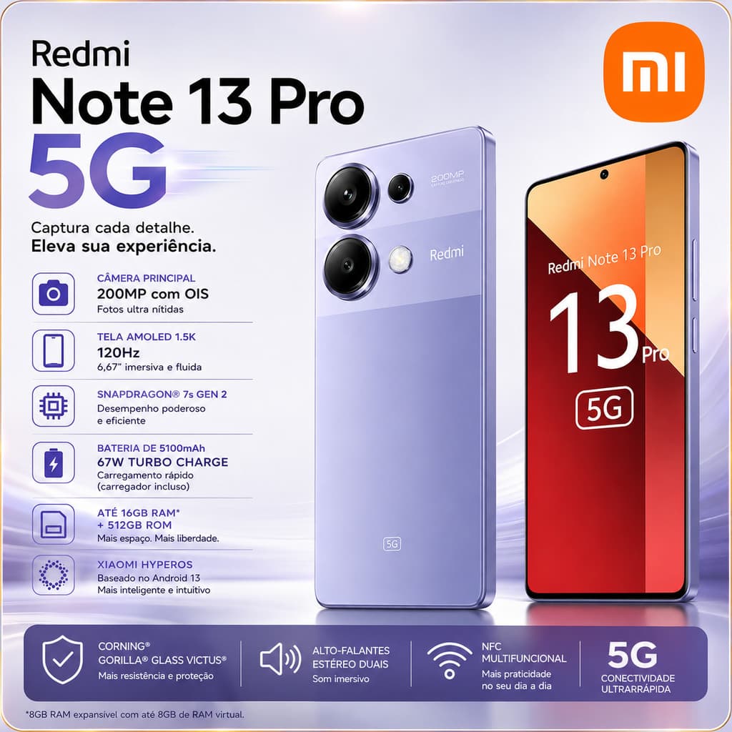 Xiaomi Redmi Note 13 Pro 5G NFC 8GB + 256GB Original Snapdragon 7S Gen2 Smartphone 6,67" 5100mAh global