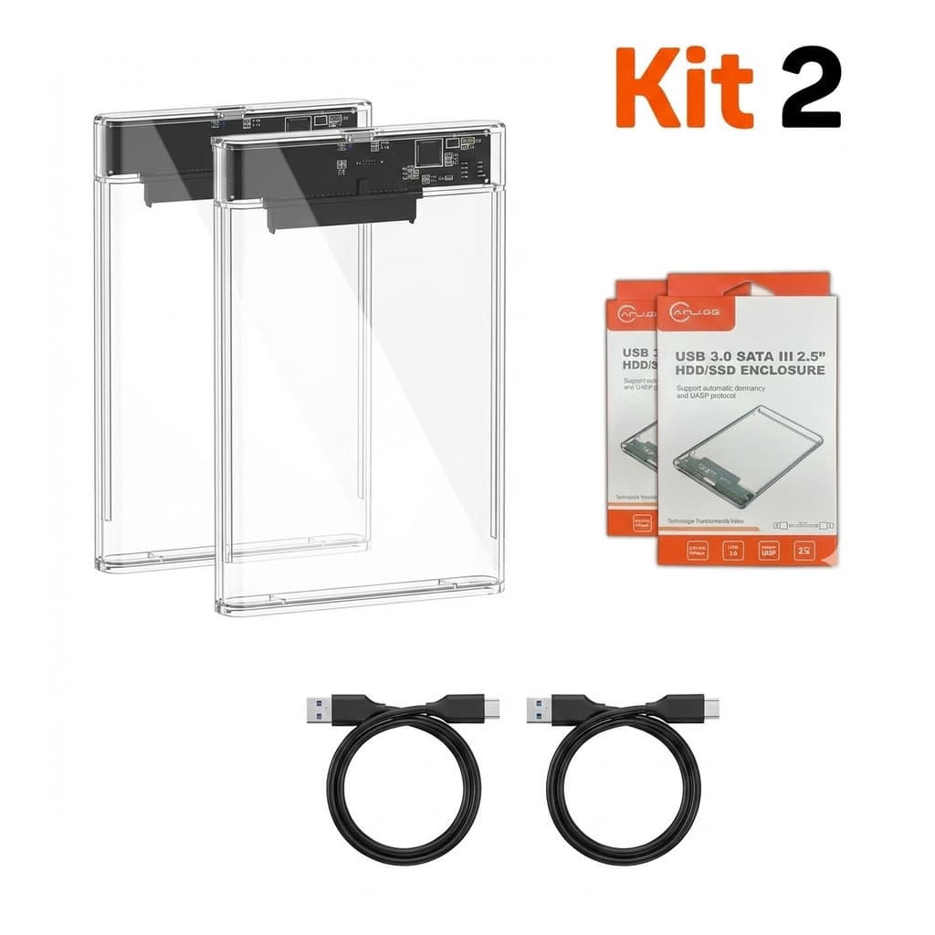 Case Gaveta HD SSD 2.5 Sata III USB 3.0 Transparente Externo 6Gbps PC Notebook PS4 Kit 2  ming