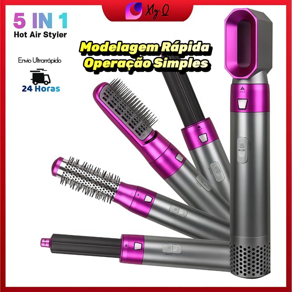 Secador de Cabelo 5 em 1 Profissional | Escova Modeladora Alisa, Seca e Frisa 110V