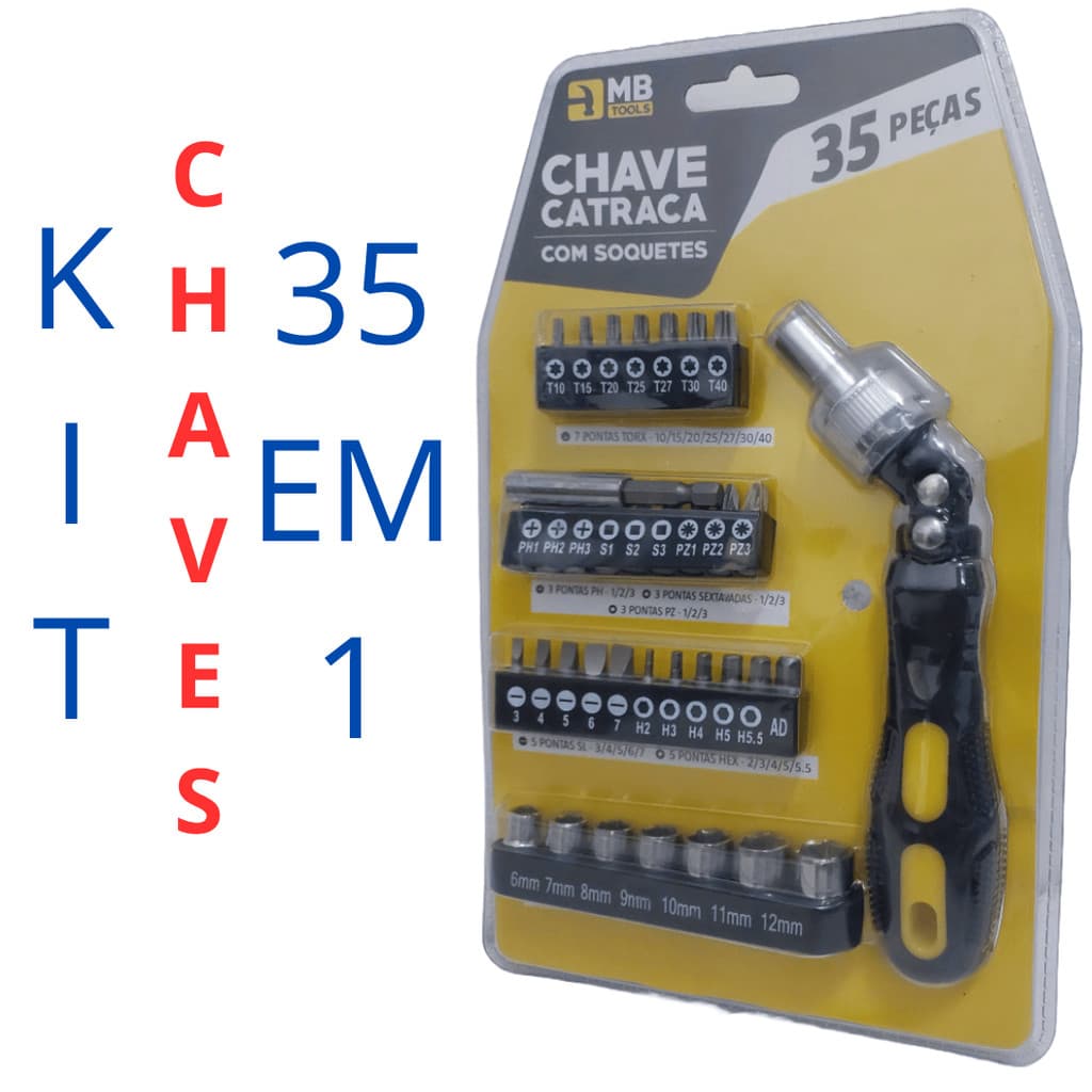 Kit chaves jogo catraca reversível soquetes 35 peças profissional maleta