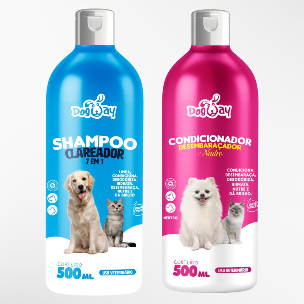 Kit Shampoo Branqueador + Condicionador Desembaraçador de Cachorro Perfeito Para Banho e Tosa