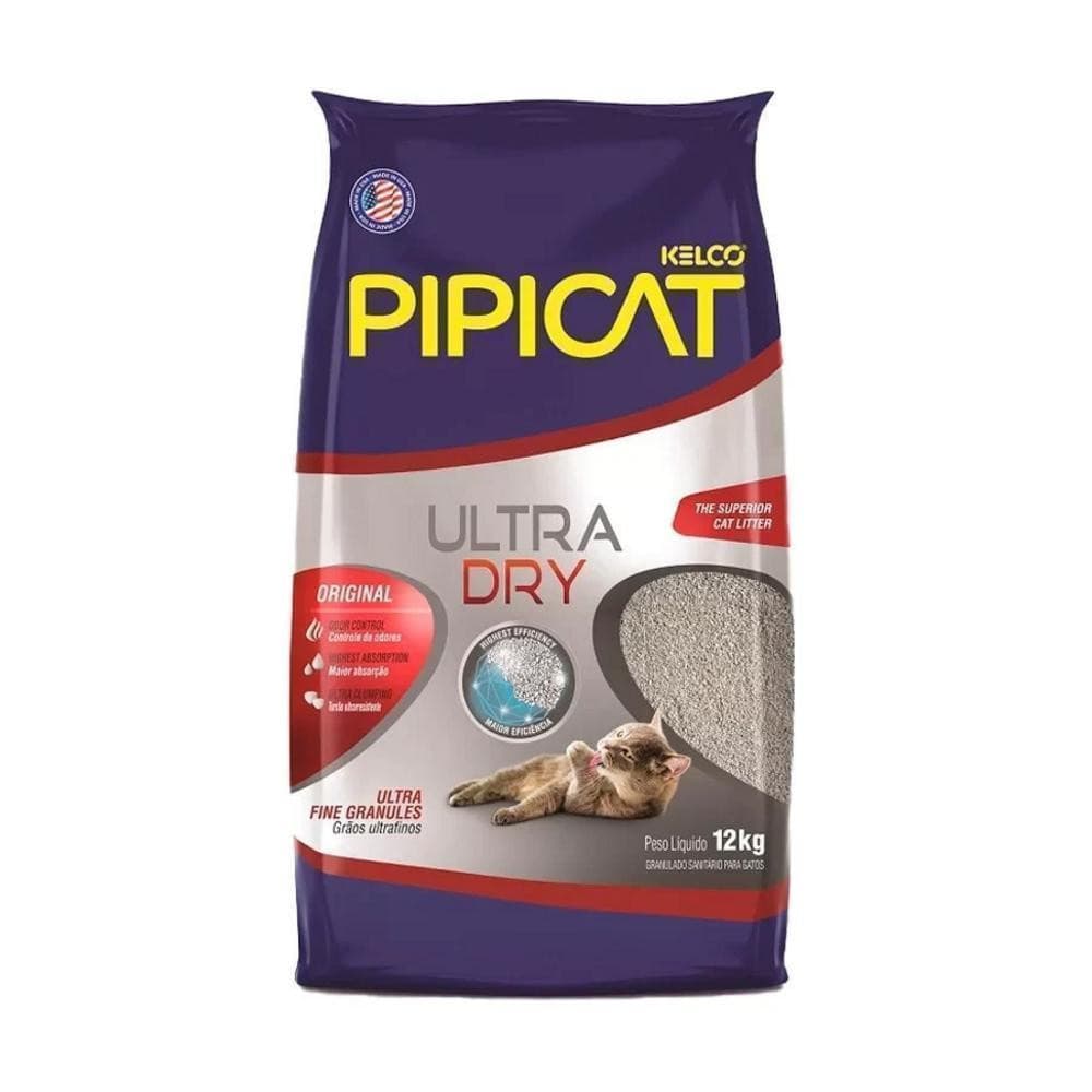 Areia Sanitária para Gatos Pipicat Ultra Dry Kelco 12Kg