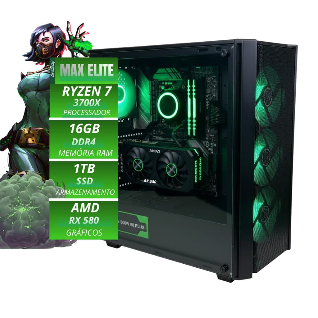 COMPUTADOR GAMER MAX ELITE BESTBOY RYZEN 7 3700X B650M 16GB SSD 1TB FONTE 500W 80 PLUS RX580