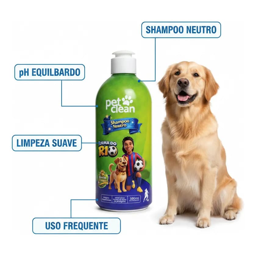 Pet Clean Shampoo 2em1 Neutro Turma Do R10 Para Cães Gatos 500ml