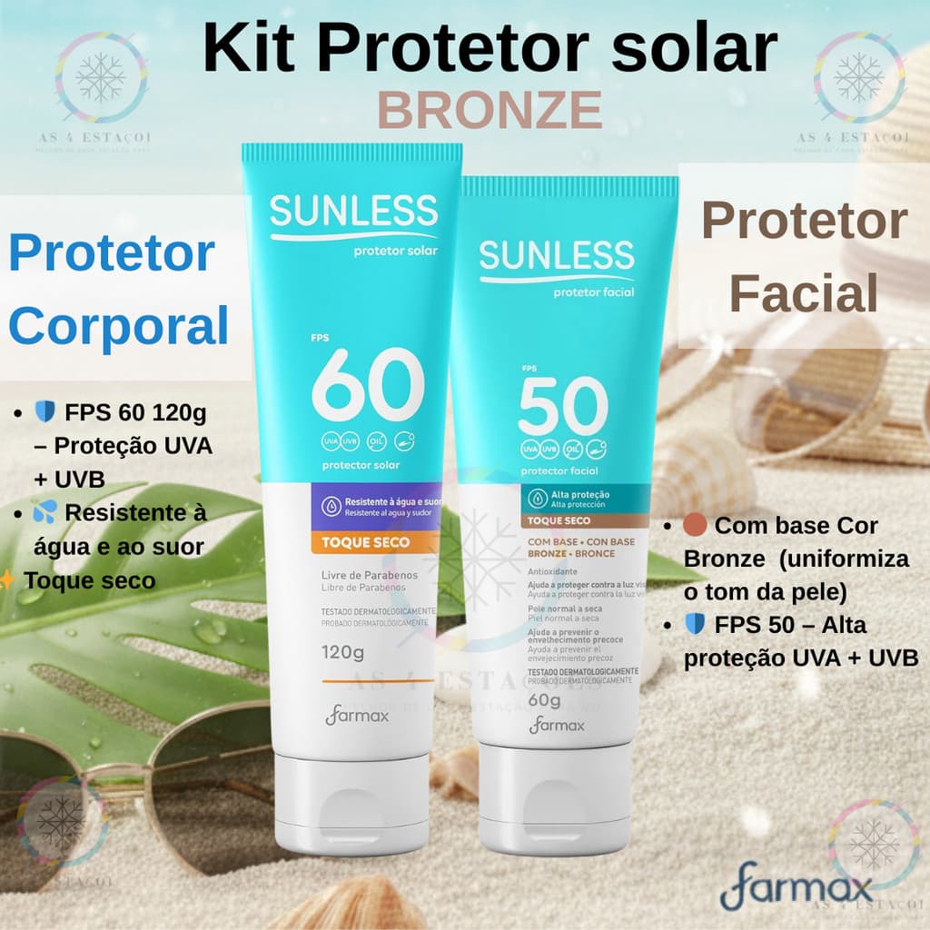 Kit Protetor Solar Fps 60 120g + Protetor Solar Facial Bronze