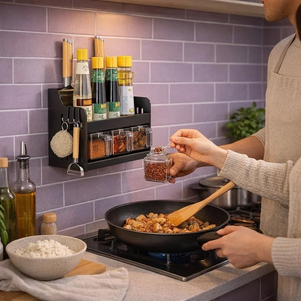 Organizador Parede Multiuso Cozinha Porta Temperos Condimentos Utensílios Espaço Prático Bancada Armário Casa