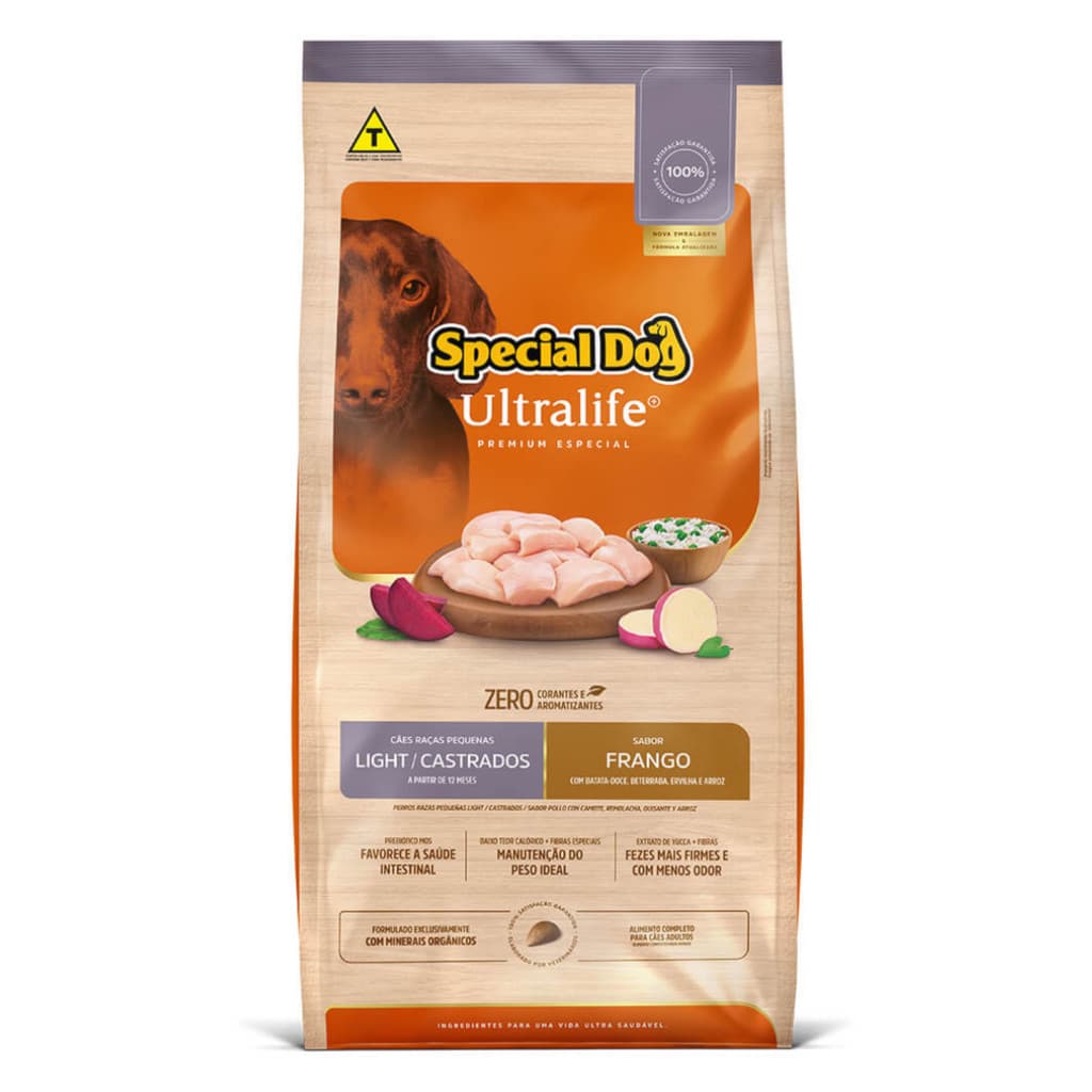 Ração Special Dog Ultralife Light Cães Castrados 15kg Raças Pequenas sabor Frango, Batata-Doce, Beterraba, Ervilha e Arr
