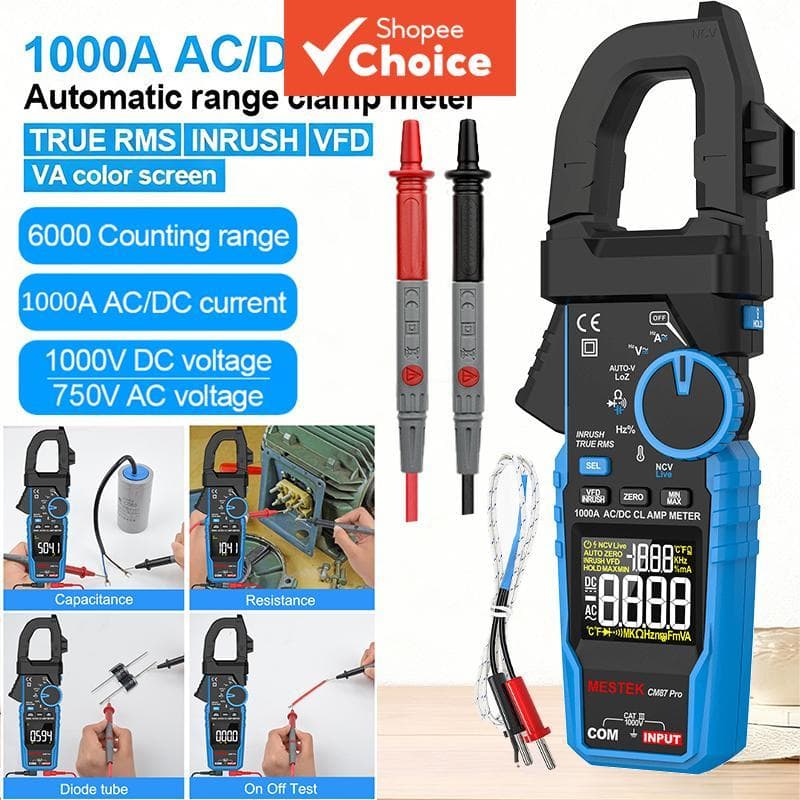 Um Conjunto De Medidor De Braçadeira Digital TRMS 6000 Contagens 1000V 1000A AC DC Multímetro Amperímetro Capacitância O