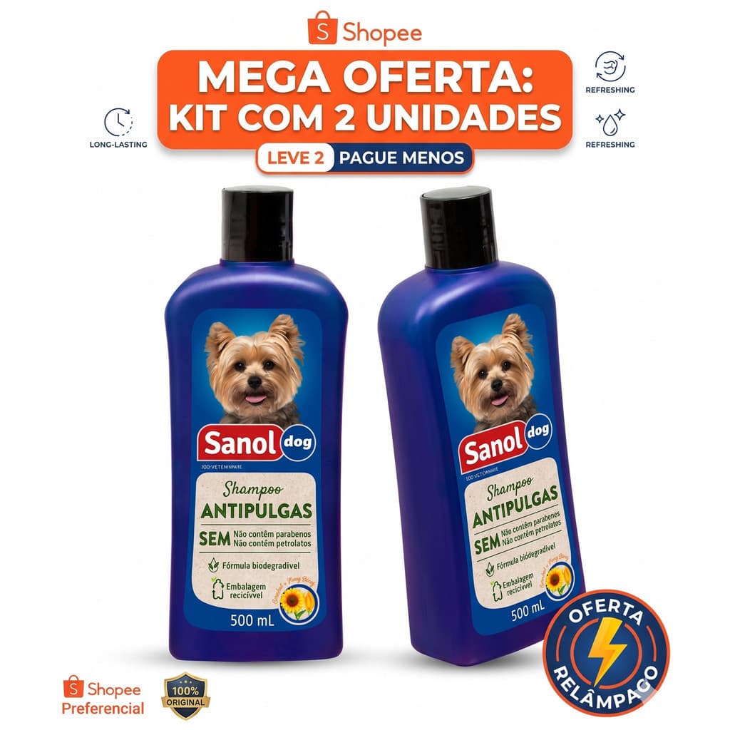 Kit 2 Shampoo Antipulgas Sanol Dog Para Cachorro 500 ML