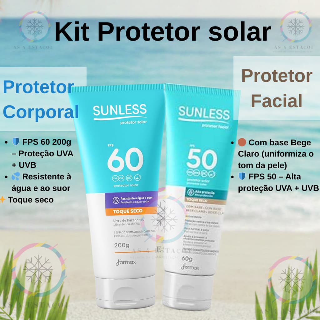 Kit Protetor Solar Fps 60 200g + Protetor Solar Facial Bege Claro