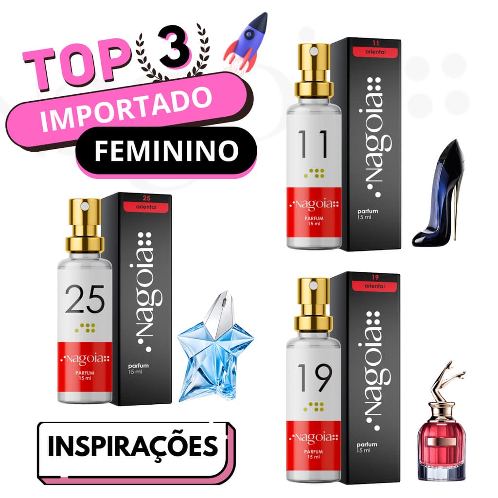 Combo Top 3 - Perfume Feminino Importado de 15ml | Inspiração Nagoia em Scanda + Ange + Girl