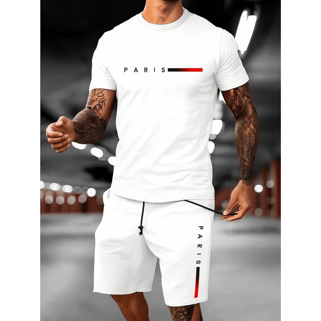 Conjunto Streetwear Camiseta Camisa T-Shirt Paris Color + Bermuda Short Moletom