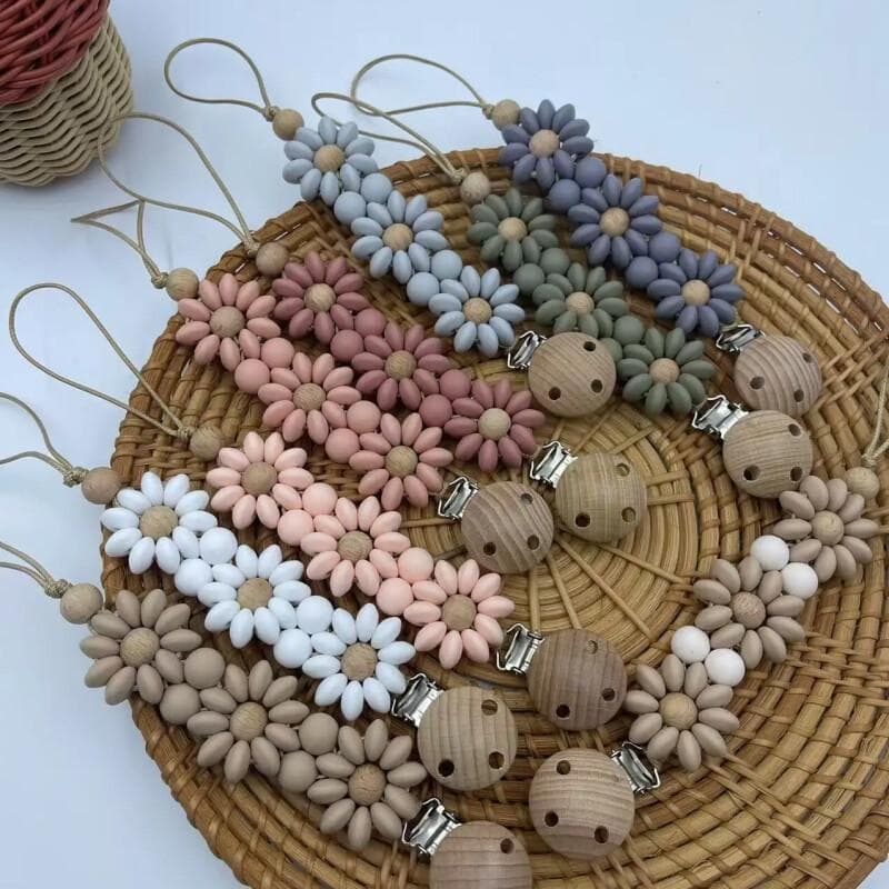 Clipe de Chupeta para Bebê em Forma de Flor, Clipe de Silicone Feito à Mão para Chupeta, Suporte para Chupeta, Brinquedo