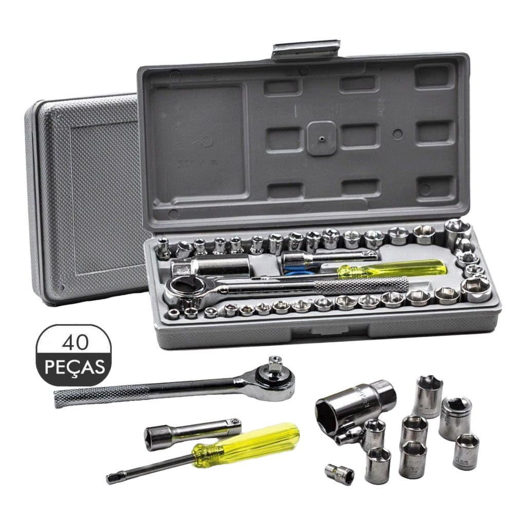 Kit Chave Catraca 40 Peças Cromada Com Maleta Jogo Soquetes Durável