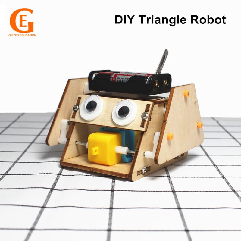 Educação Dotada Ciência Brinquedos Educativos Madeira DIY Triângulo Eletrônico Andando Robô Montar Brinquedo Crianças