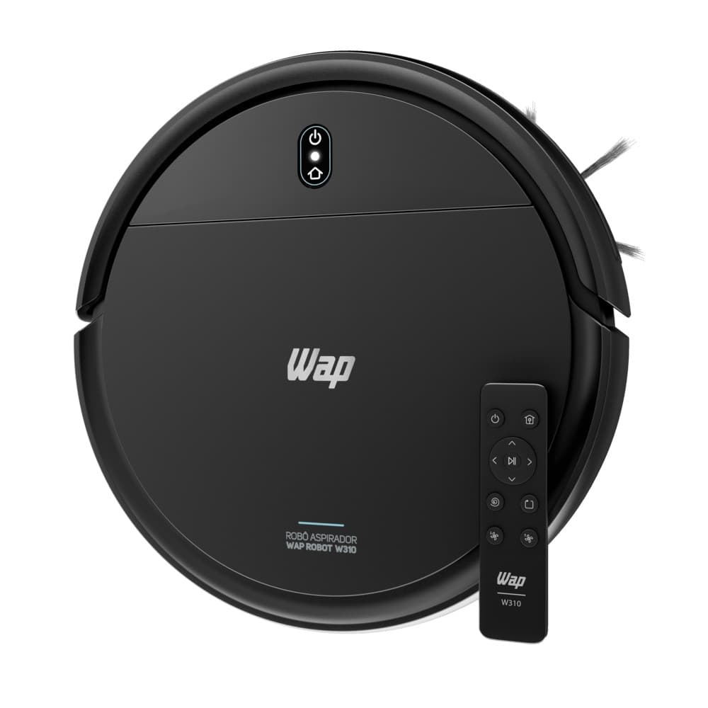  Aspirador de Pó  Robô de Pó WAP W310 Preto 3 em 1 com Controle Remoto e Base Carregadora Bivolt.