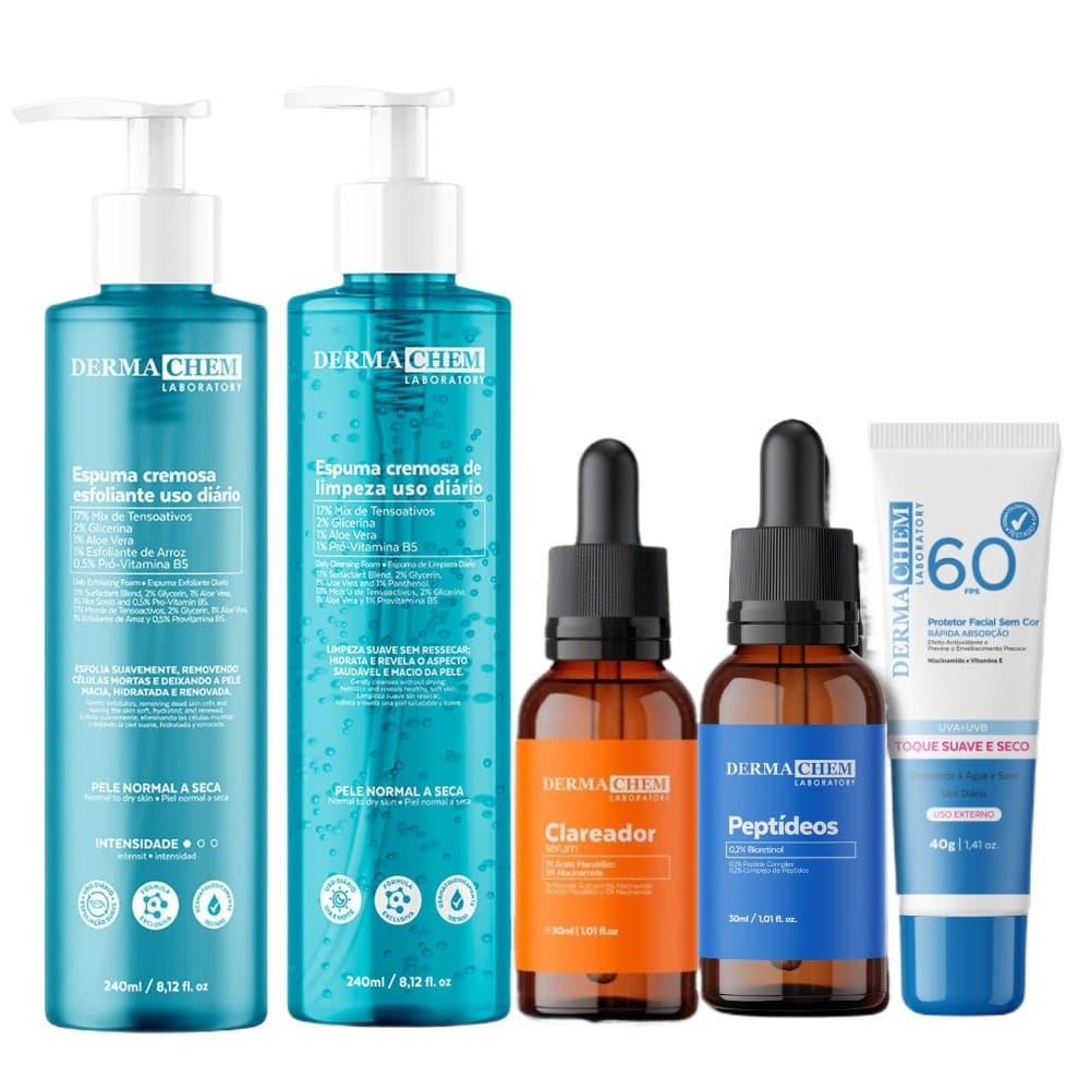 Skincare VITAMINA C Ultra Avançado Sabonete+Esfoliante+Sérum Clareador+Sérum Anti Idade+Protetor Solar Facial
