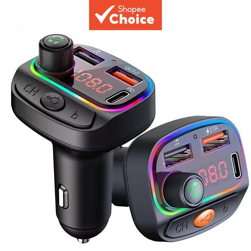 Transmissor FM MP3 para Carro Carregador Veicular Tipo C Bluetooth 5.3 Chamada em Viva-Voz Super Rápido Adaptador de