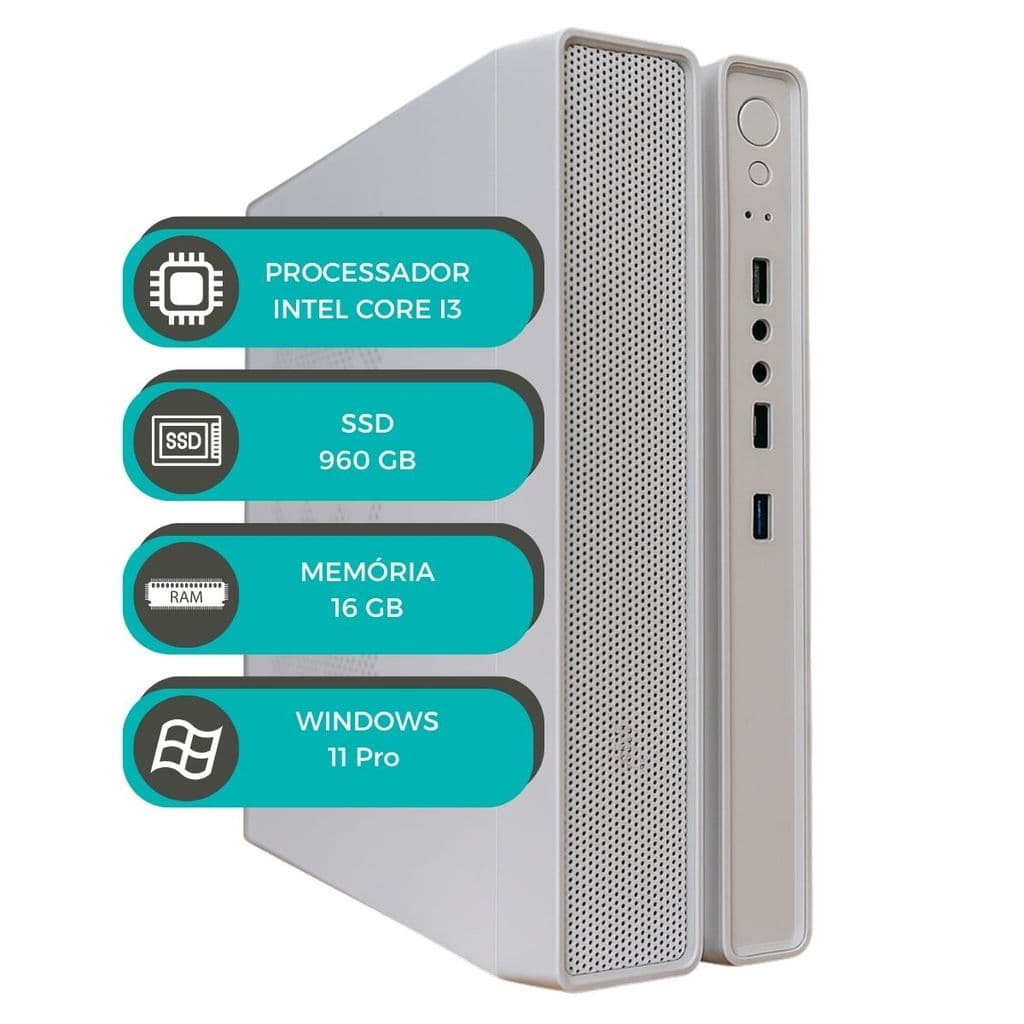 Computador Slim Branco MultiPC i3 6ªGeração 16GB SSD 960GB Win11 Desempenho para o Dia a Dia