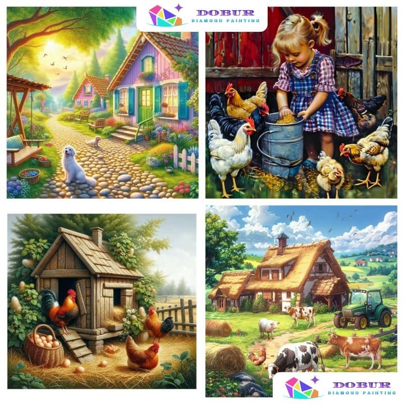DOBUR | Conjunto De Pintura Diamante Fazenda/Frango Galinheiro 5D DIY Redondo/Quadrado Completo Broca Lona Com Número Ar