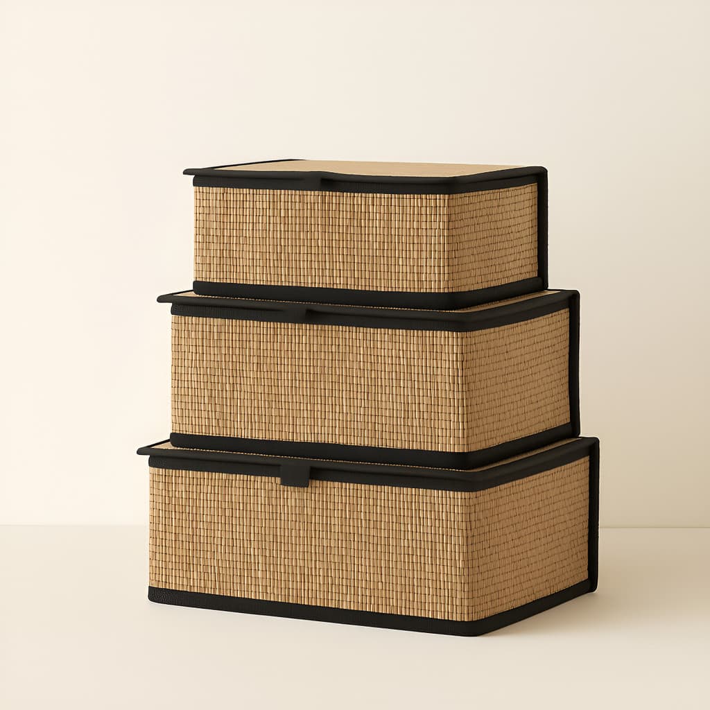 3 Cestos Caixa Organizadora De Bambu Quarto Banheiro
