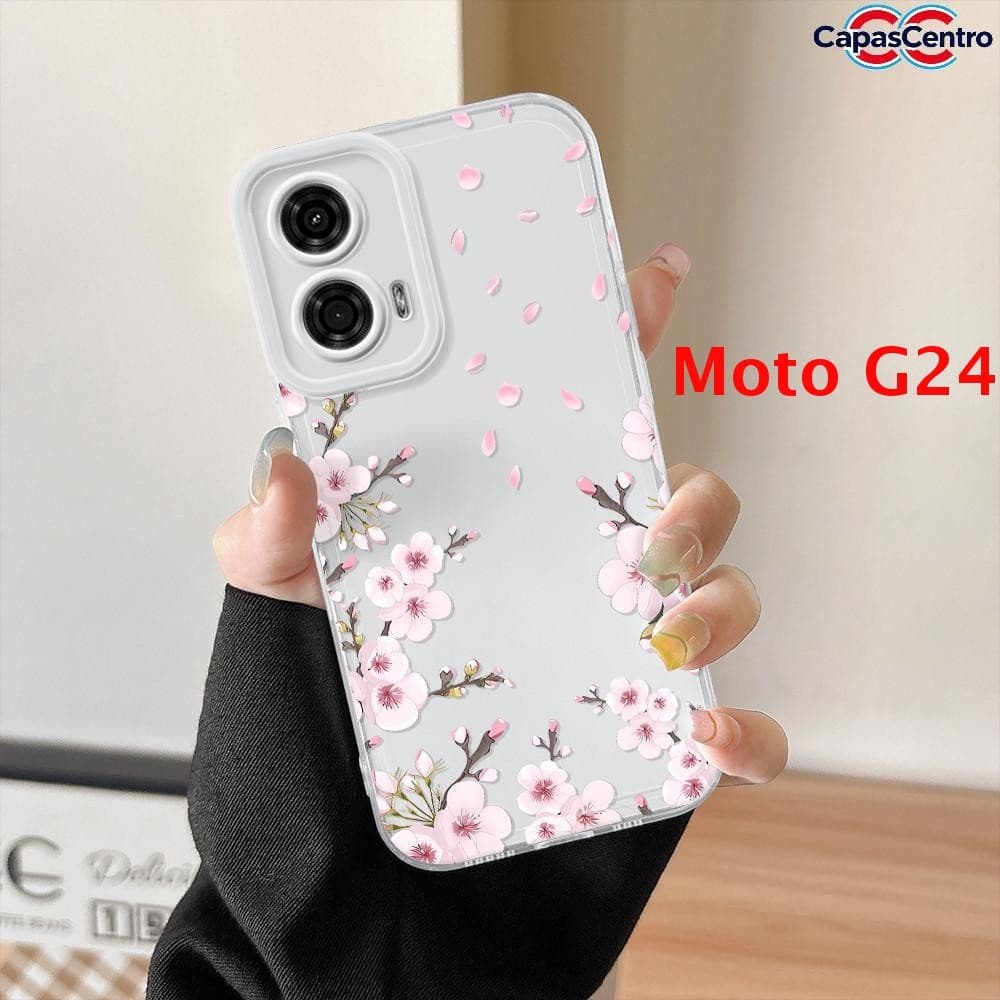 Capa Para Motorola Moto G24 Capinha De Silicone Macio Celular Transparente Soft Case Flower 0014 TSY