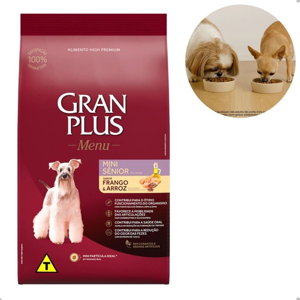 Ração GranPlus Menu Frango e Arroz para Cães Sênior Mini 3kg