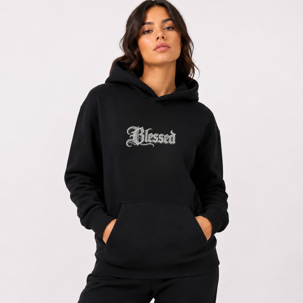 Conjunto Moletom Feminino Positive Blessed Blusa De Frio Canguru + calça Moletom Estampado Tumbrl Com Bolso e Capuz
