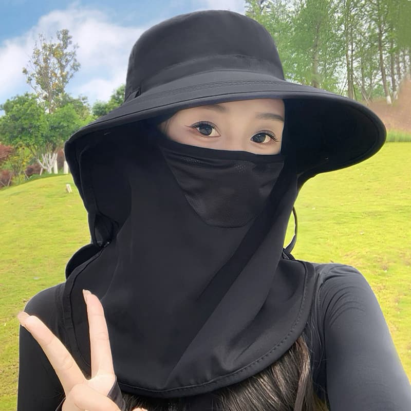Máscara facial removível Protetor solar Balde Chapéu Verão Full-Wraped Protetor solar Chapéu Máscara facial Proteção par