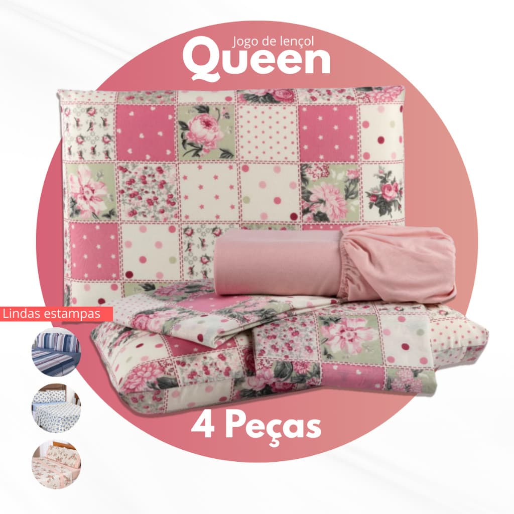 Jogo de Lençol Casal Queen Microfibra  - 4 Peças Estampado - Estampas Sortidas