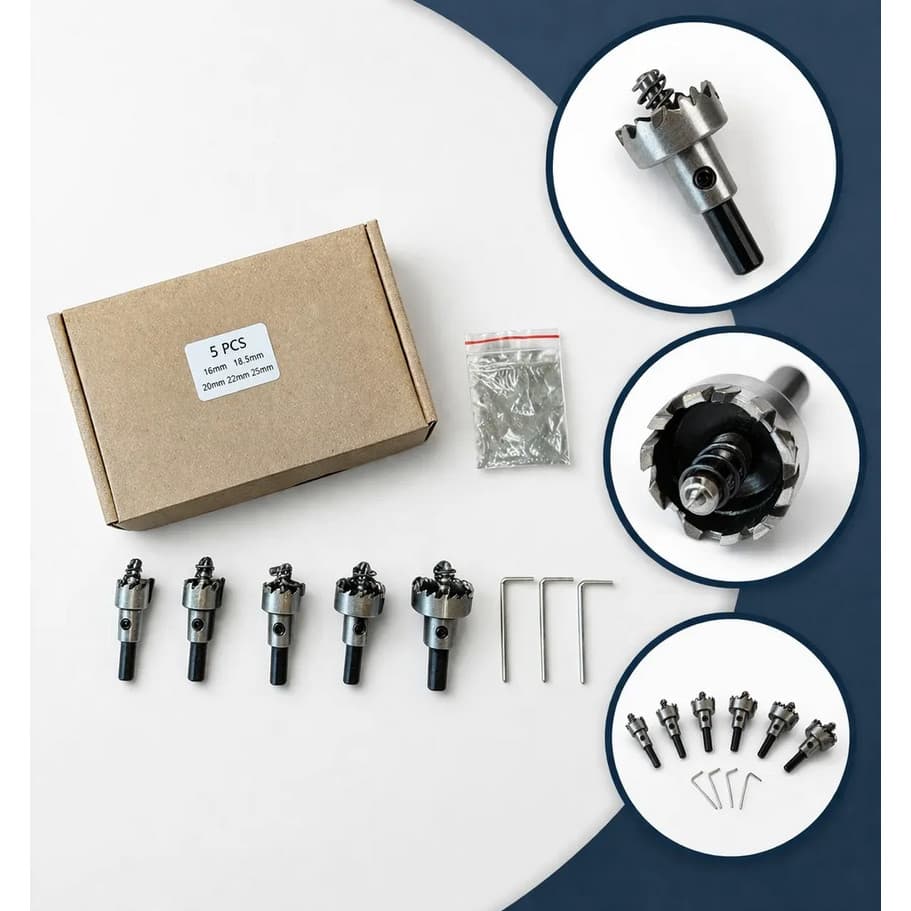 Kit 5 Brocas Serra Copo Furar chapa Metal Aço Ferro jogo ferramentas completo metalurgica