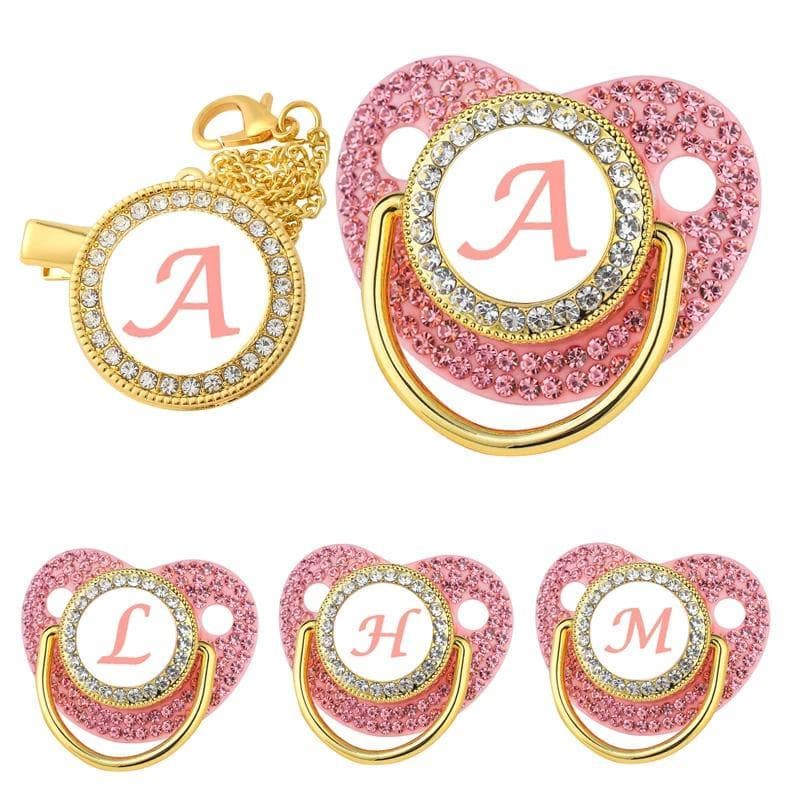 Prendedor de Chupeta de Luxo com Zircônia Rosa para Bebê, Suporte Personalizado para Chupetas de Recém-Nascido, Mordedor